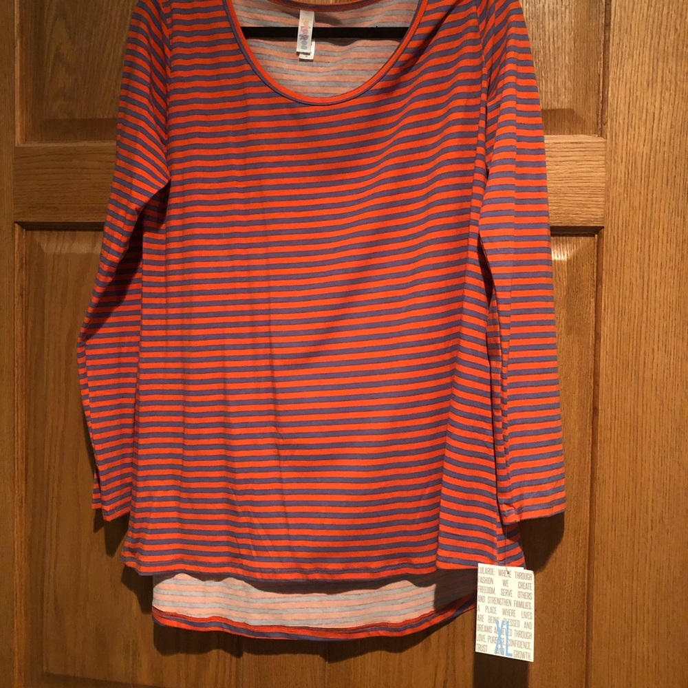 🟠🔵Lynnae top, XL Orange & blue horizontal stripe